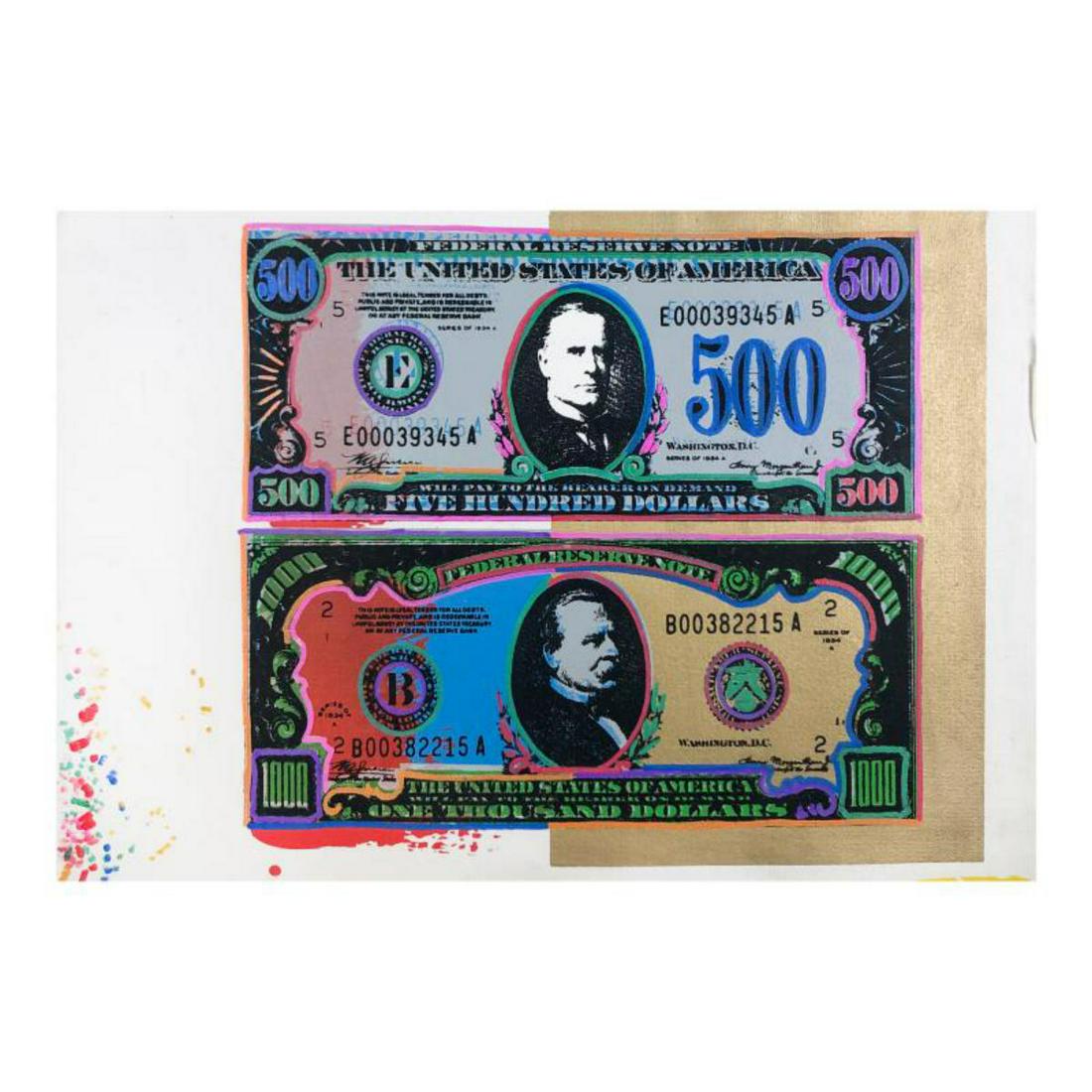 Steve Kaufman (1960-2010) "500 and 1000 Dollar Bills" (1 of 2)