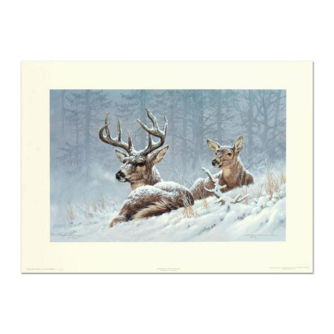Larry Fanning (1938-2014), "Bedded Down - Whitetail: "Bedded Down - Whitetail Deer" is a limited edition lithograph on paper by Larry Fanning (1938-2014), numbered and hand signed with a Letter of Authenticity. Measures approximately 16" x 10.5" (image)