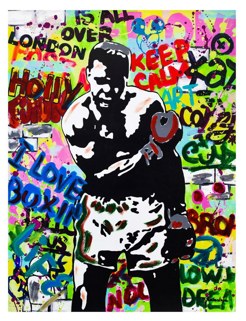 Nastya Rovenskaya- Mixed Media "Muhammad Ali": Artist: Nastya Rovenskaya. Medium: Mixed Media. Title: Muhammad Ali. Size (Unframed): 40" x 30". Certificate of Authenticity: From the publisher. Reference# 13800.