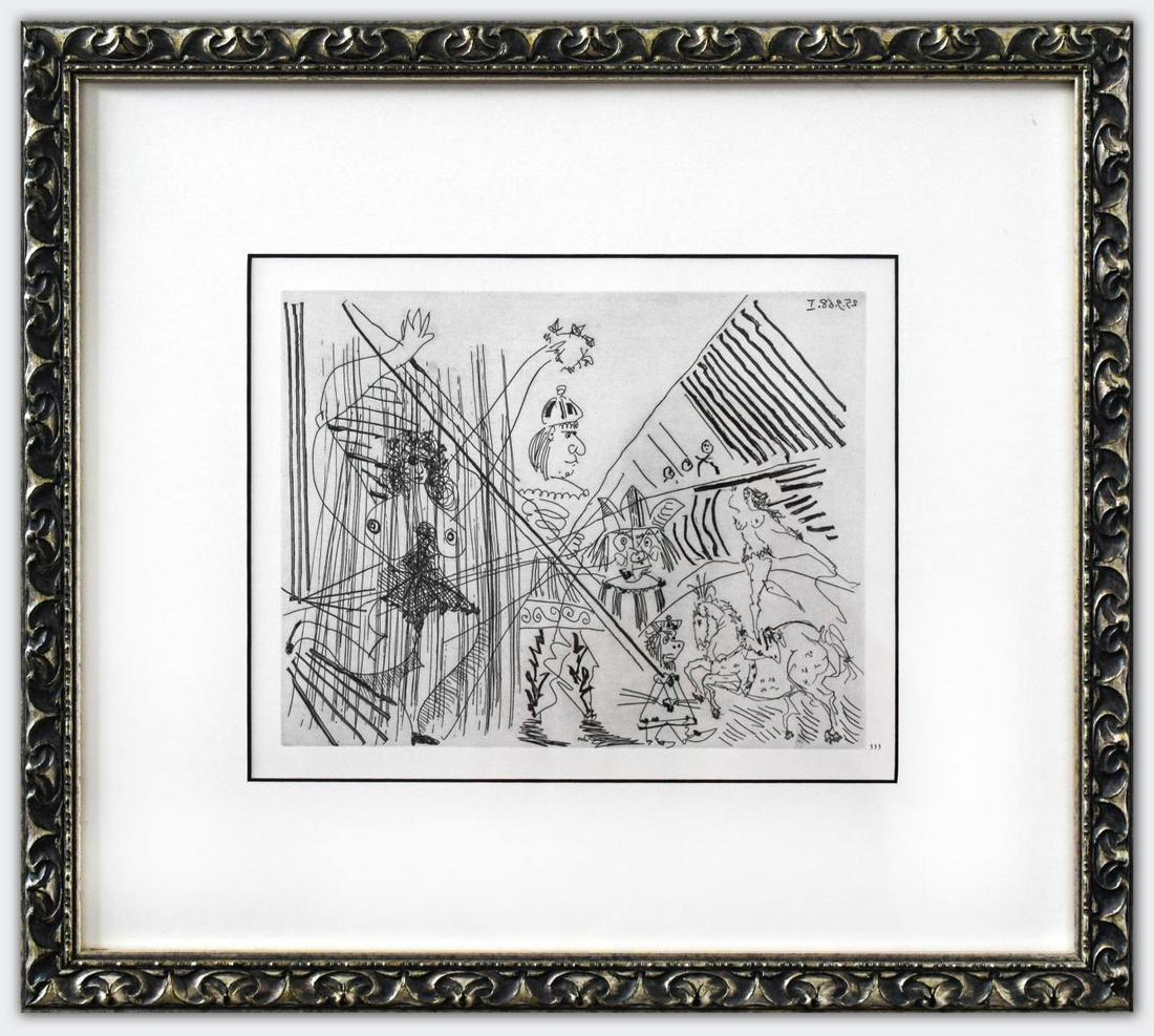Pablo Picasso- Offset Lithograph "From The 347 Series": Artist: Pablo Picasso. Medium: Offset Lithograph. Title: From The 347 Series. Size (Unframed): 8.5" x 10.5". Size (Framed): 16" x 18". Additional: Custom framed. Unsigned and unnumbered. The 347 Serie