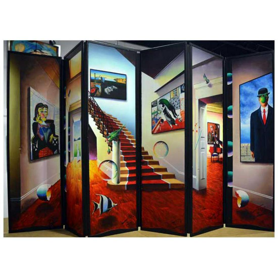 Ferjo, Original 6-Panel Wood Folding Screen Painting (1 of 2)