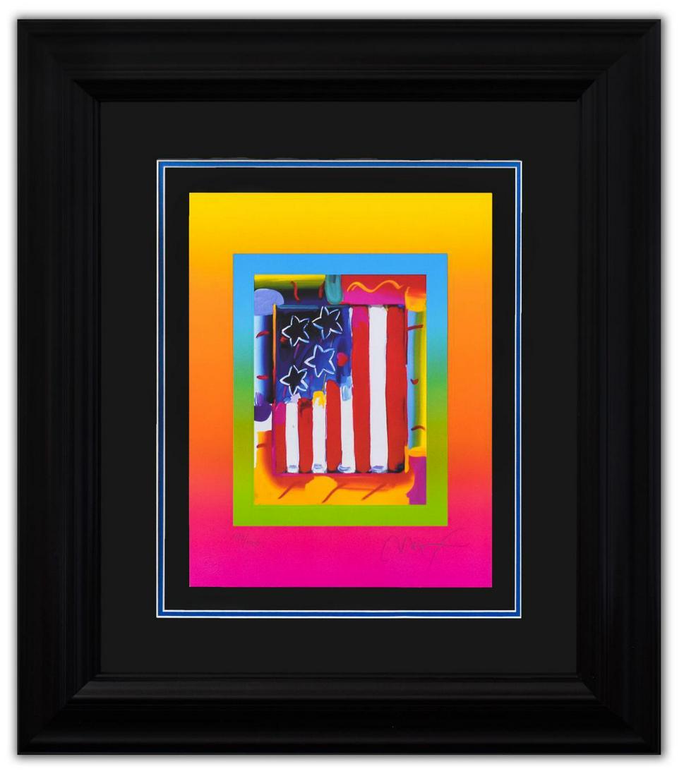 Peter Max- Original Lithograph "Flag with Heart on (1 of 2)