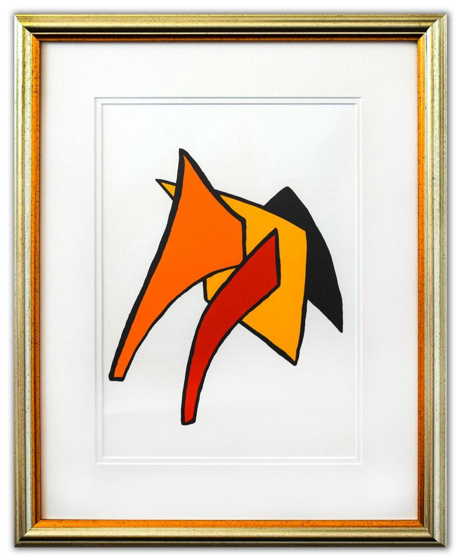 Alexander Calder- Lithograph "DLM141 - LUNE JAUNE ET: Artist: Alexander Calder. Medium: Lithograph. Title: DLM141 - LUNE JAUNE ET PORC QUI PIQUE. Size (Unframed): 15" x 11". Certificate of Authenticity: Is included. Additional: Custom framed. Reference# 