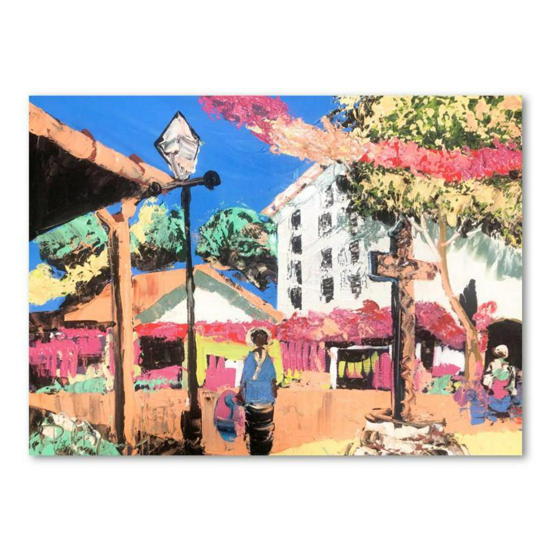 Paul Blaine Henrie (1932-1999), "Afternoon on Olivera: "Afternoon on Olivera St" is an original oil painting on stretched canvas by Paul Blaine Henrie (1932-1999). The piece is hand signed by the artist and comes with a letter of authenticity. Please note