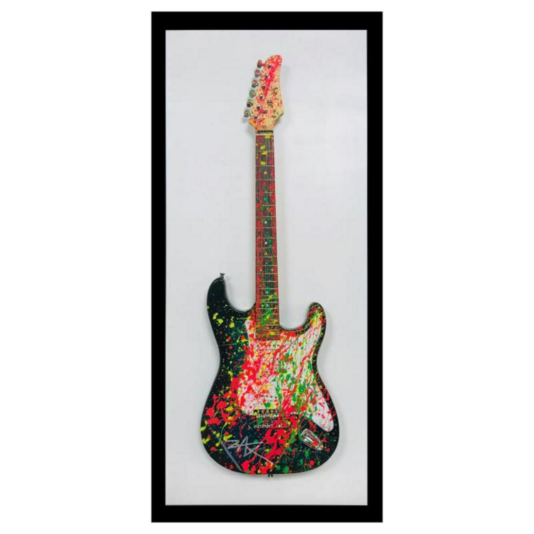 E.M. Zax- One-of-a-Kind hand painted electric guitar: Artist: E.M. Zax. Medium: One-of-a-Kind hand painted electric guitar. Title: Guitar. Size (Unframed): 38" x 16". Size (Framed): 48" x 23". Certificate of Authenticity: Is included. Reference# 13664.