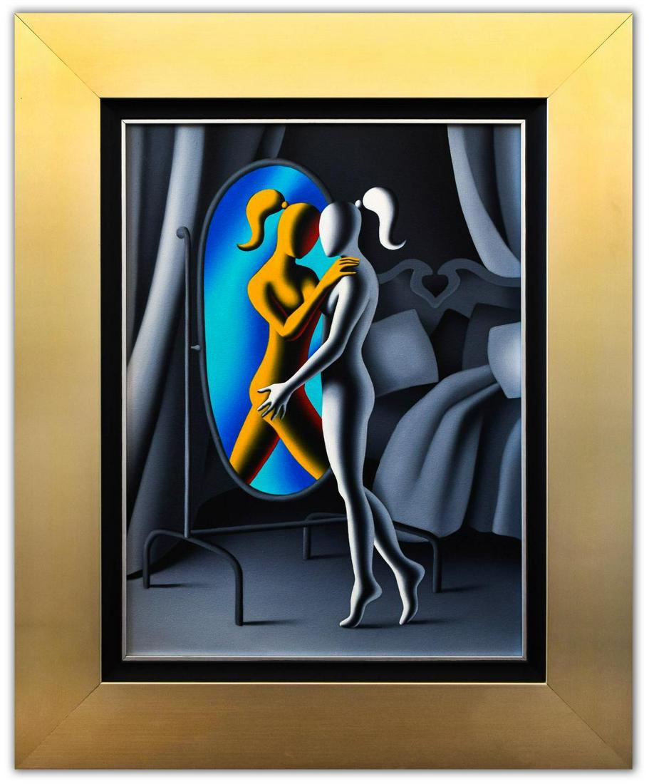 Mark Kostabi- Original Painting on Canvas "Embracing (1 of 3)
