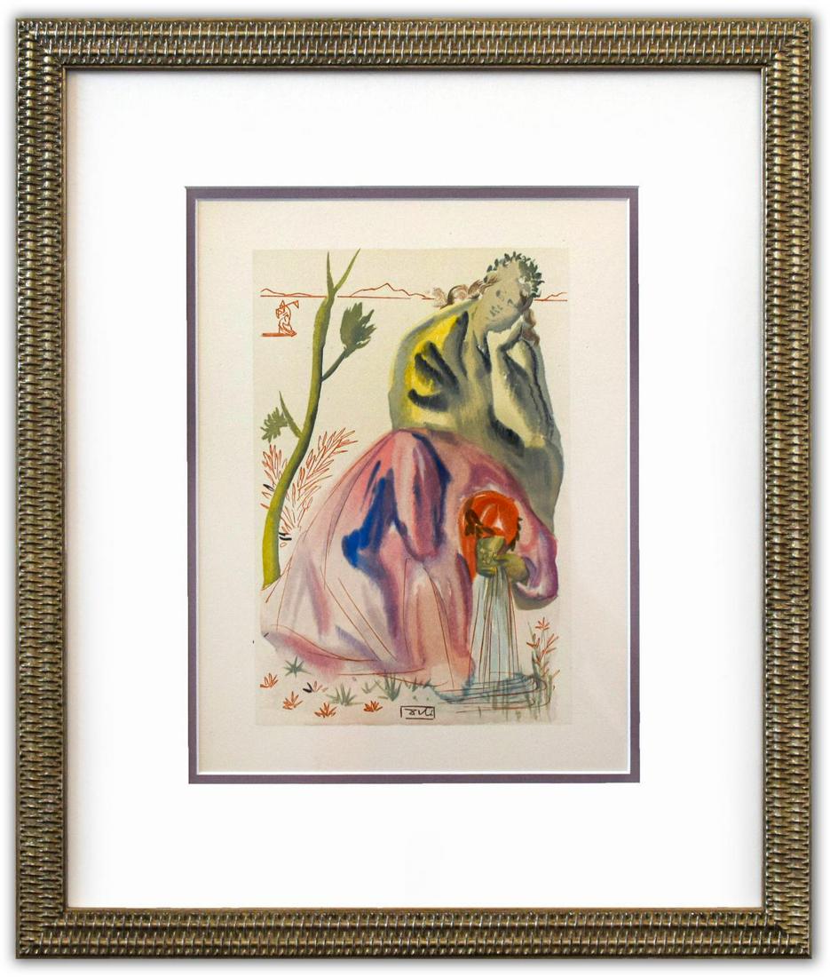 Salvador Dali- Original Color Woodcut on B.F.K. Rives: Artist: Salvador Dali. Medium: Original Color Woodcut on B.F.K. Rives Paper. Title: Purgatory 21. Size (Unframed): 13" x 10". Size (Framed): 22" x 18". Certificate of Authenticity: Is included. Additi