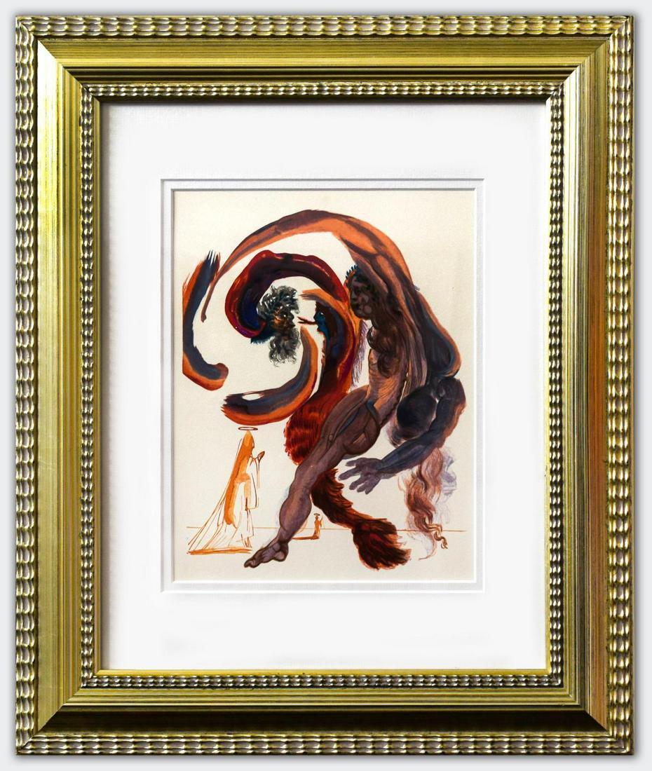 Salvador Dali- Original Color Woodcut on B.F.K. Rives: Artist: Salvador Dali. Medium: Original Color Woodcut on B.F.K. Rives Paper. Title: Purgatory 18. Size (Unframed): 13" x 10". Size (Framed): 22" x 18". Certificate of Authenticity: Is included. Additi