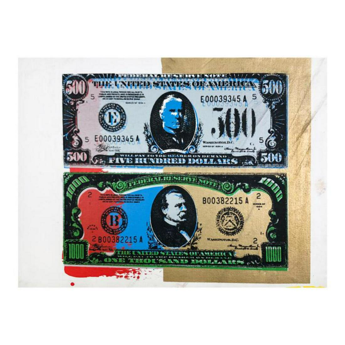 Steve Kaufman (1960-2010) "500 and 1000 Dollar Bills" (1 of 2)