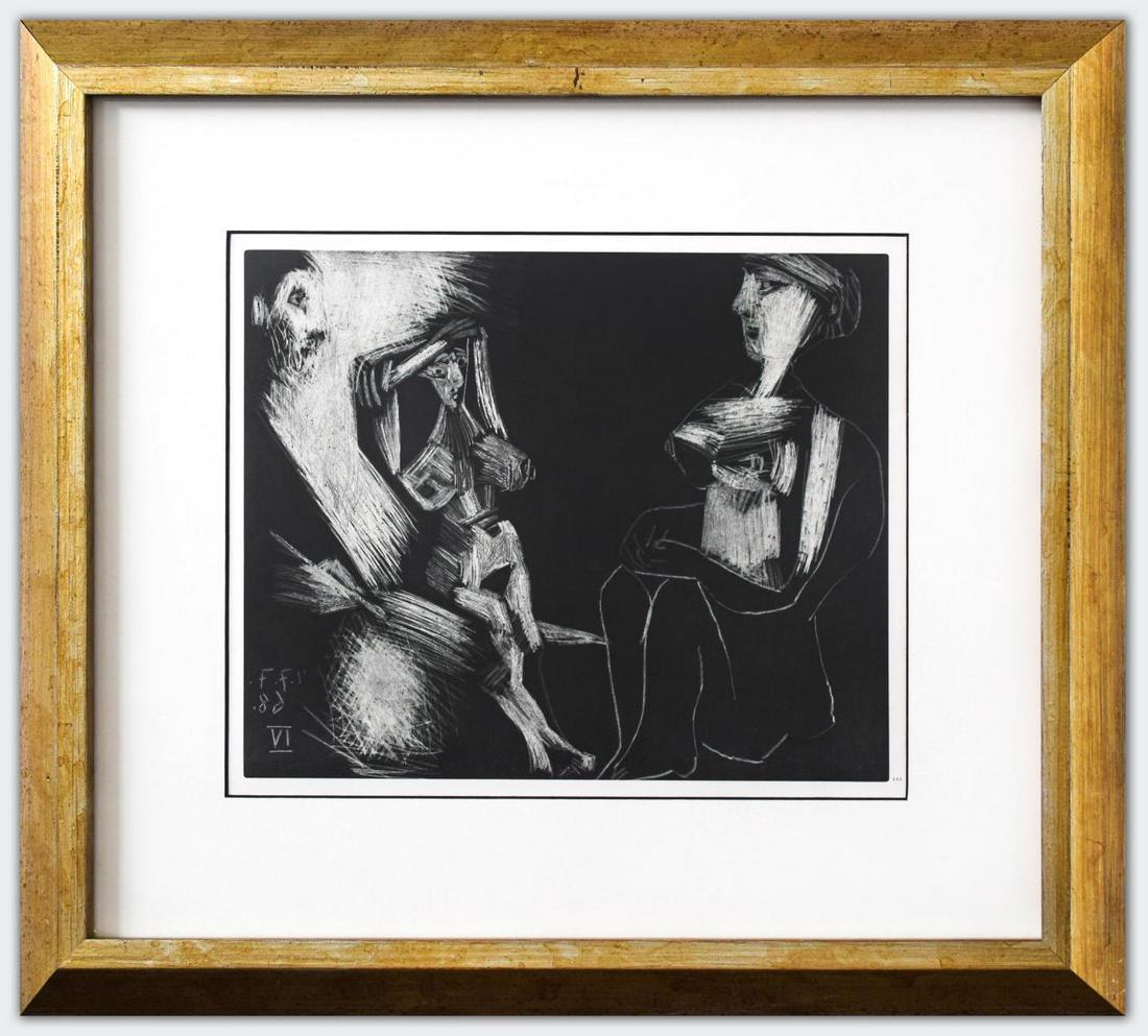 Pablo Picasso- Offset Lithograph "From The 347 Series": Artist: Pablo Picasso. Medium: Offset Lithograph. Title: From The 347 Series. Size (Unframed): 11" x 14". Size (Framed): 20" x 23". Additional: Custom framed. Unsigned and unnumbered. The 347 Series i