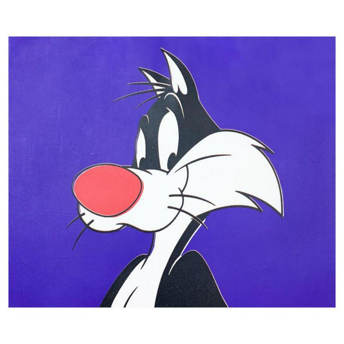 Steve Kaufman (1960-2010) "Sylvester" Hand Signed and: "Sylvester" is a limited edition hand pulled silkscreen unique mixed media on canvas by Andy Warhol protege Steve Kaufman (1960-2010). This piece is numbered and hand signed inverso and includes a let