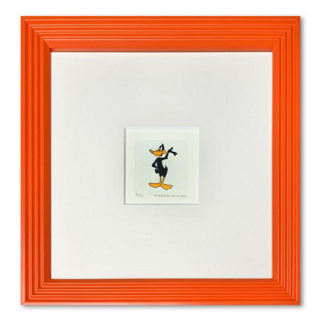"Daffy Duck" Framed Limited Edition Etching with: "Daffy Duck" is a limited edition etching on paper with hand-tinted coloring from Warner Bros, numbered and dated 1999. This piece comes framed. Measures approximately 9" x 9" (with frame), 2" x 2" (i