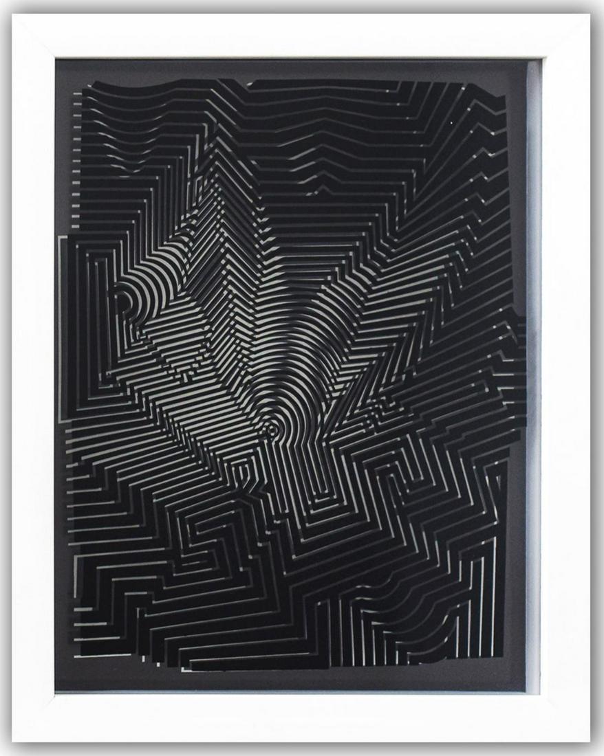 Victor Vasarely- 3D Wall Sculpture/object "Cinetiques": Artist: Victor Vasarely. Medium: 3D Wall Sculpture/object. Title: Cinetiques. Size (Unframed): 11" x 9". Size (Framed): 13" x 10.5". Additional: Custom Framed , 1973.