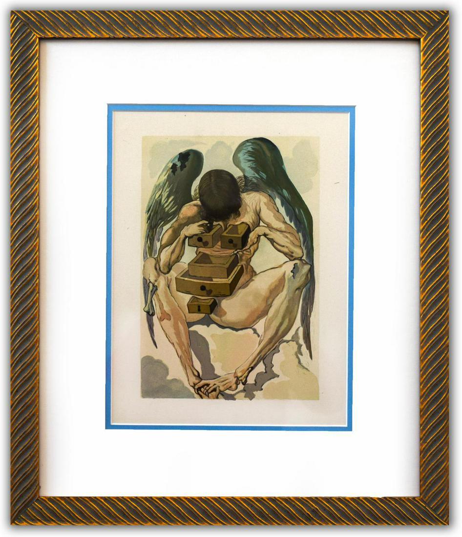 Salvador Dali- Original Color Woodcut on B.F.K. Rives: Artist: Salvador Dali. Medium: Original Color Woodcut on B.F.K. Rives Paper. Title: Purgatory 1. Size (Unframed): 13" x 10". Size (Framed): 22" x 18". Certificate of Authenticity: Is included. Additio