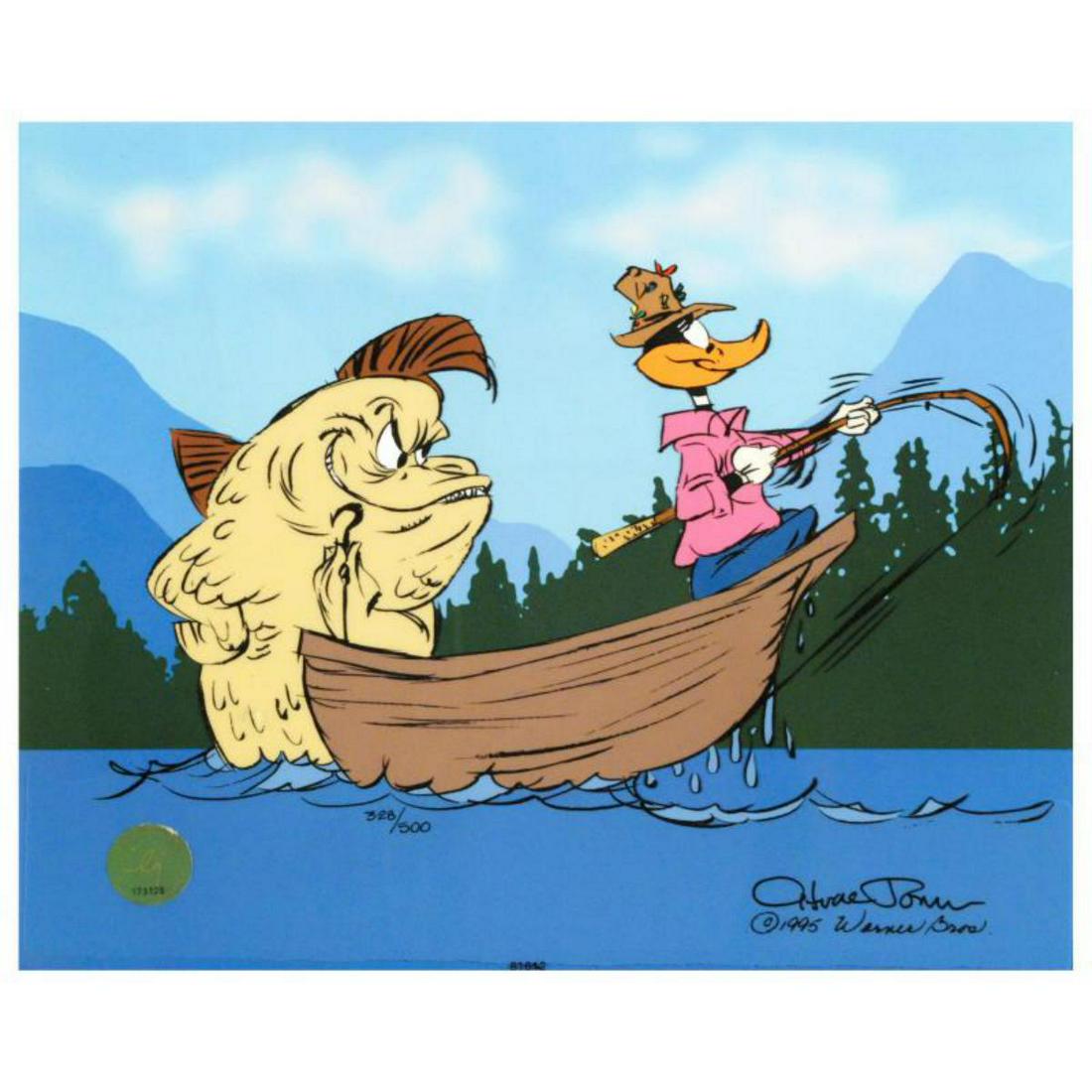 "Fish Tale" by Chuck Jones (1912-2002). Limited Edition: Own this amazing piece based on the original line image hand drawn and hand-inked on paper by Mr. Jones! "Fish Tale" is a sold out limited edition animation cel with hand painted coloring on sericel o