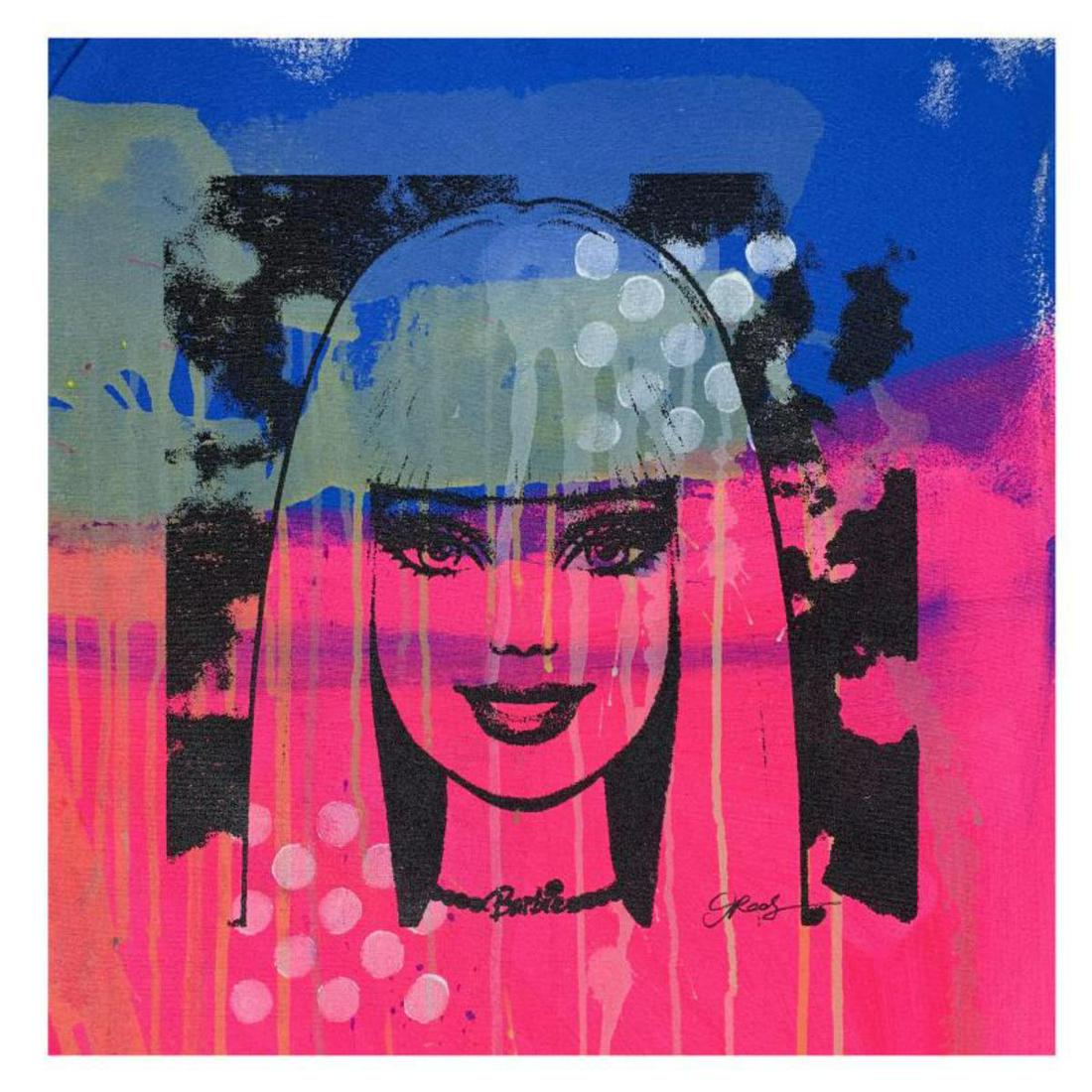 Rodgers Original, Original Mixed Media on Canvas Barbie: "Barbie" is an original hand pulled silkscreen and acrylic painting on canvas by Gail Rodgers. Hand signed by the artist, the piece comes with a letter of authenticity. This piece is meant to be galle