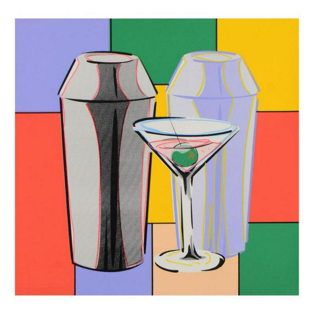 Steve Kaufman (1960-2010) "Martini" Hand Embellished: "Martini" is a hand embellished limited edition hand pulled silkscreen on canvas by Andy Warhol protege Steve Kaufman (1960-2010). This piece is numbered 22/50 and hand signed inverso. Includes letter
