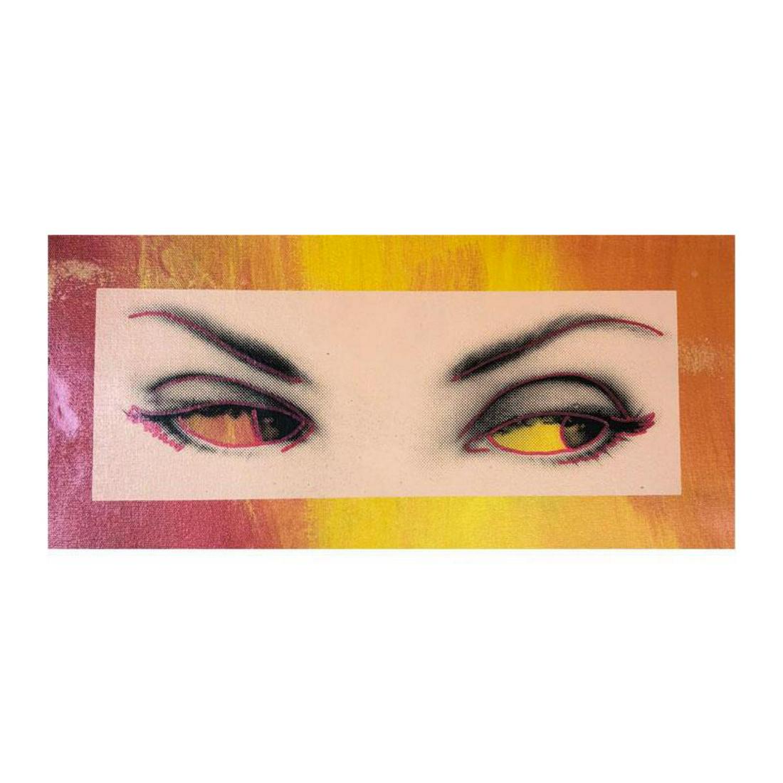 Steve Kaufman (1960-2010) "Eyes" Hand Signed and: "Eyes" is a limited edition hand pulled silkscreen mixed media on canvas by Andy Warhol protege Steve Kaufman (1960-2010). This piece is numbered and 15/50 and hand signed inverso. Includes letter of 