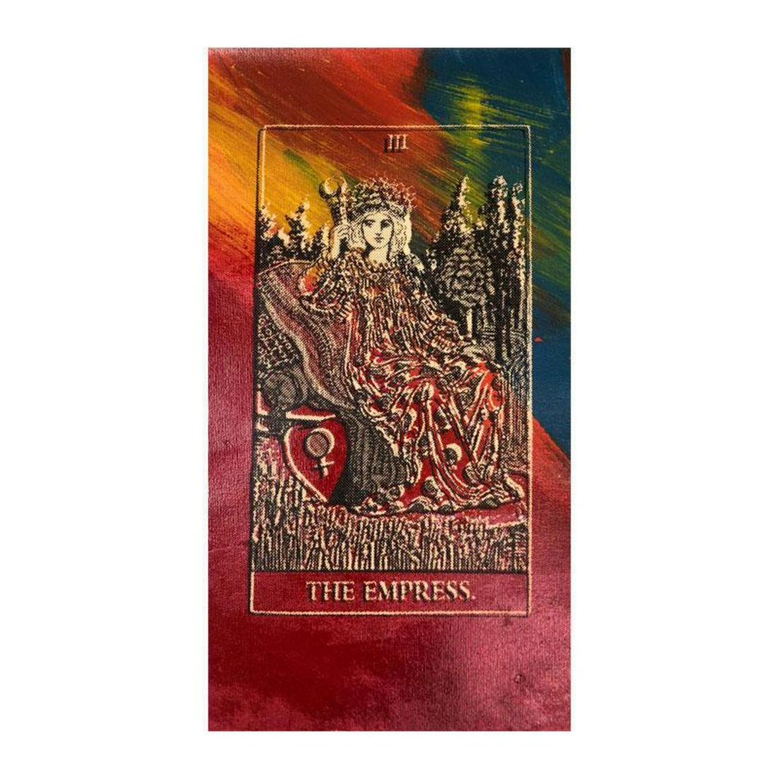 Steve Kaufman (1960-2010) "Tarot, The Empress" Hand: "Tarot, The Empress" is a limited edition hand pulled silkscreen mixed media on canvas by Andy Warhol protege Steve Kaufman (1960-2010). This piece is numbered and 9/50 and hand signed inverso. Includ