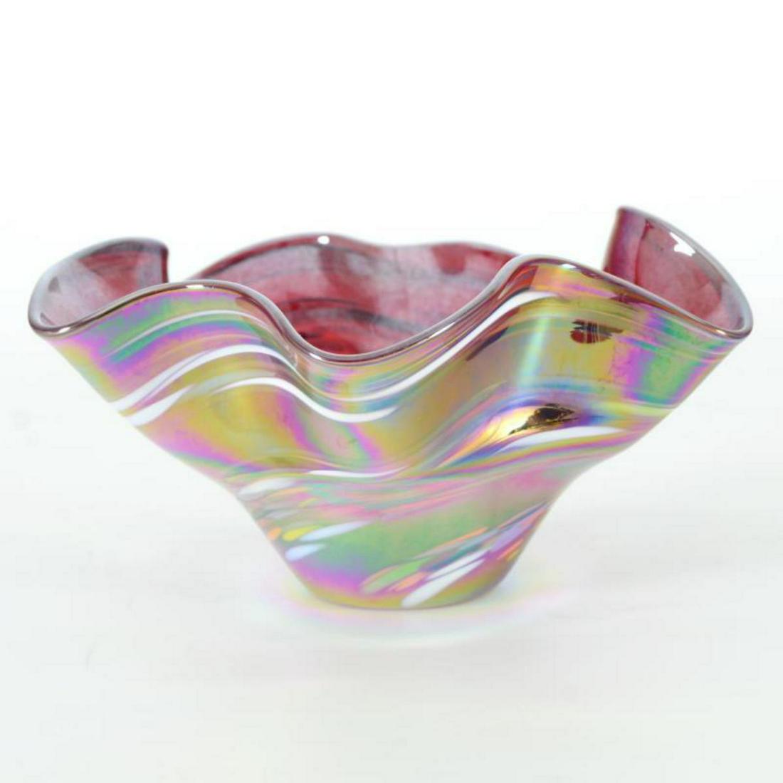 Glass Eye Studios, "Mini Wave Bowl (Red Rainbow Twist)" (1 of 2)