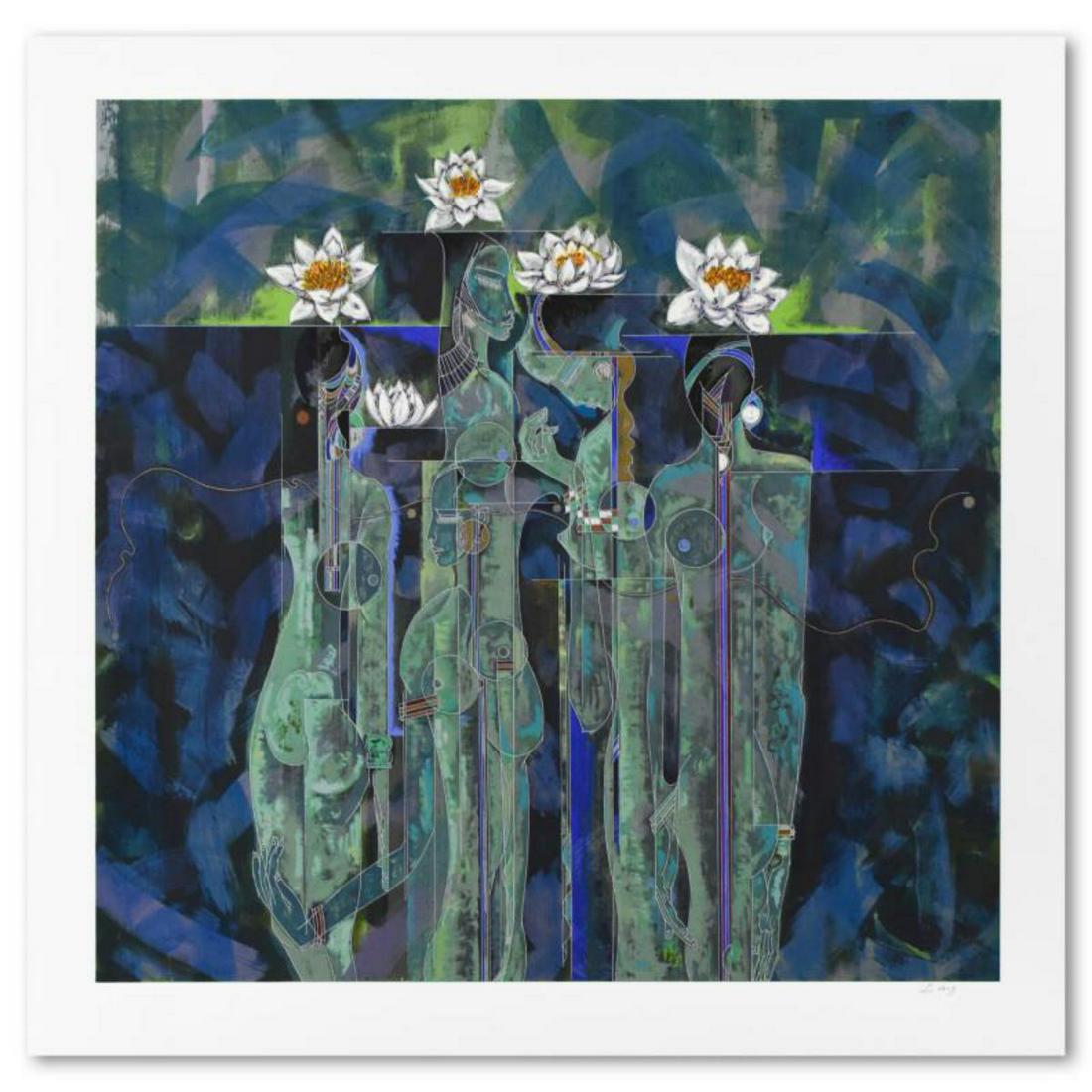 Lu Hong, "Lotus" Limited Edition Serigraph on Paper, (1 of 2)