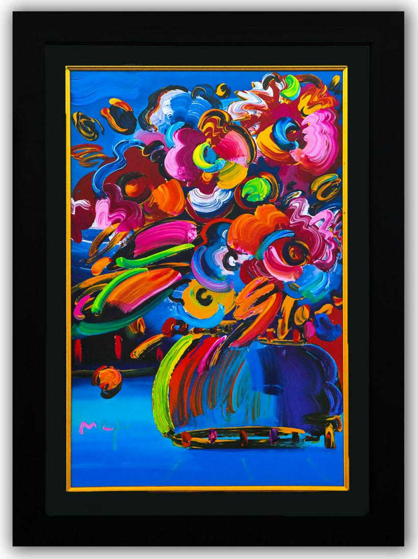 Peter Max- Original Mixed Media "Bouquet": Artist: Peter Max. Medium: Original Mixed Media. Title: Bouquet. Size (Unframed): 36" x 24". Size (Framed): 46" x 34". Certificate of Authenticity: Is included. Additional: Custom framed. Reference# 1