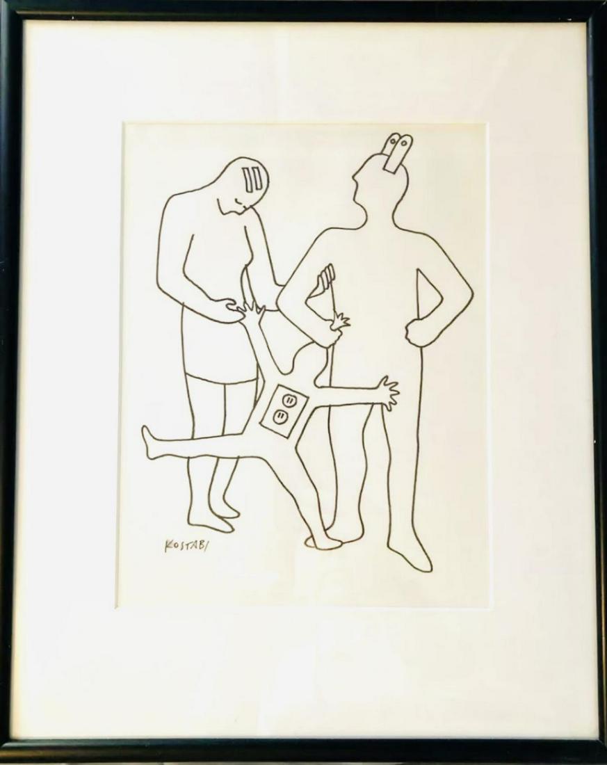 Mark Kostabi Pen and ink drawing on paper (1 of 2)