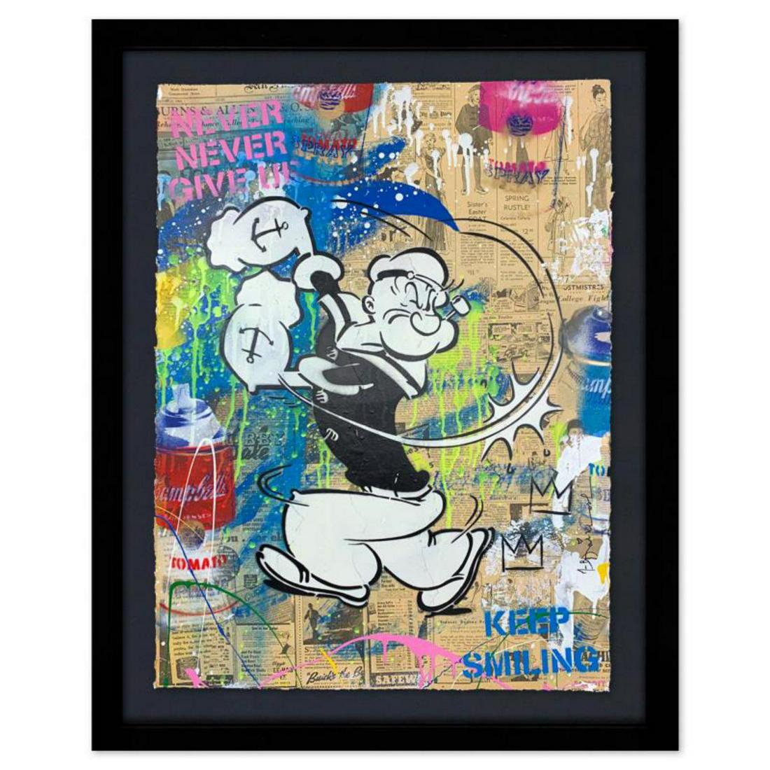 Mr. Brainwash, "Popeye" Framed One-of-a-Kind Mixed Media, Numbered 1/1 Inverso and Hand Signed with (1 of 4)