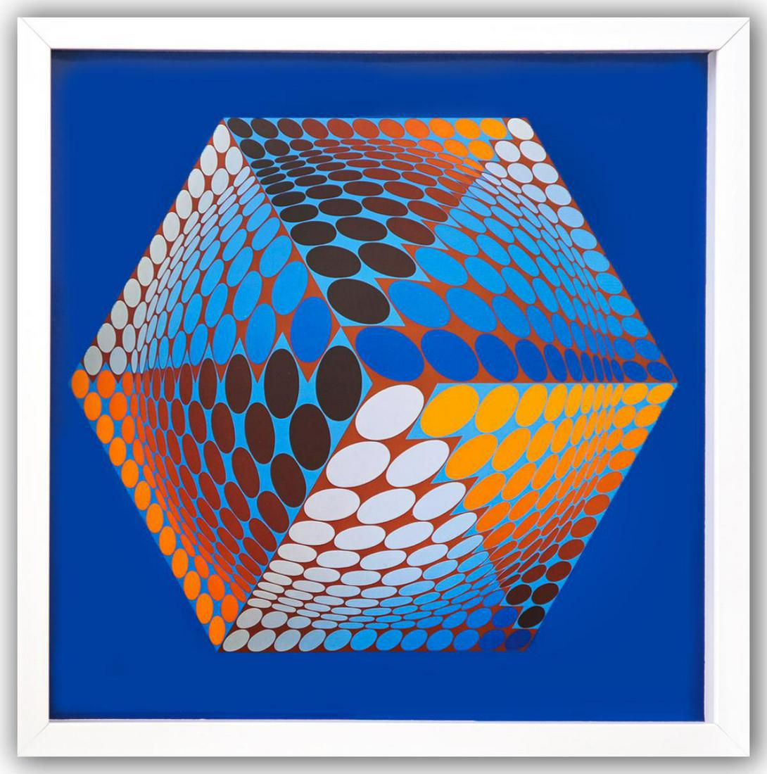 Victor Vasarely- Heliogravure Print "Untitled": Artist: Victor Vasarely. Medium: Heliogravure Print. Title: Untitled. Size (Unframed): 10" x 10". Size (Framed): 12" x 12". Additional: Custom Framed. Reference# 200607.