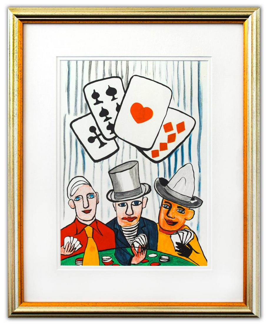 Alexander Calder- Lithograph "DLM212 - JOUEURS DE CARTES I": Artist: Alexander Calder. Medium: Lithograph. Title: DLM212 - JOUEURS DE CARTES I. Size (Unframed): 15" x 11". Certificate of Authenticity: Is included. Additional: Custom framed. Reference# 15631.