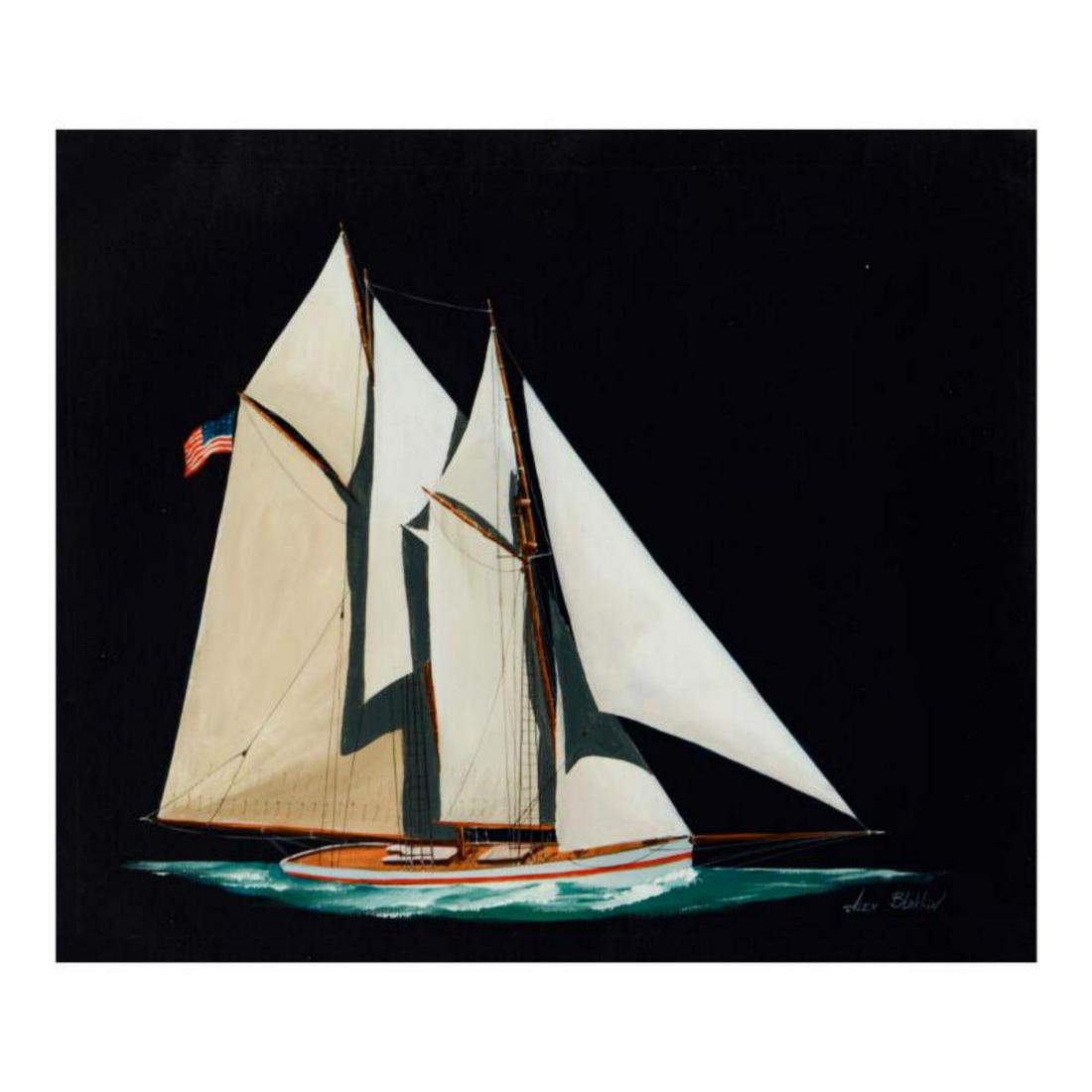 Alex Blokhin, "Two Masted Schooner" Original Oil Painting on Canvas, Hand Signed with Letter of (1 of 2)