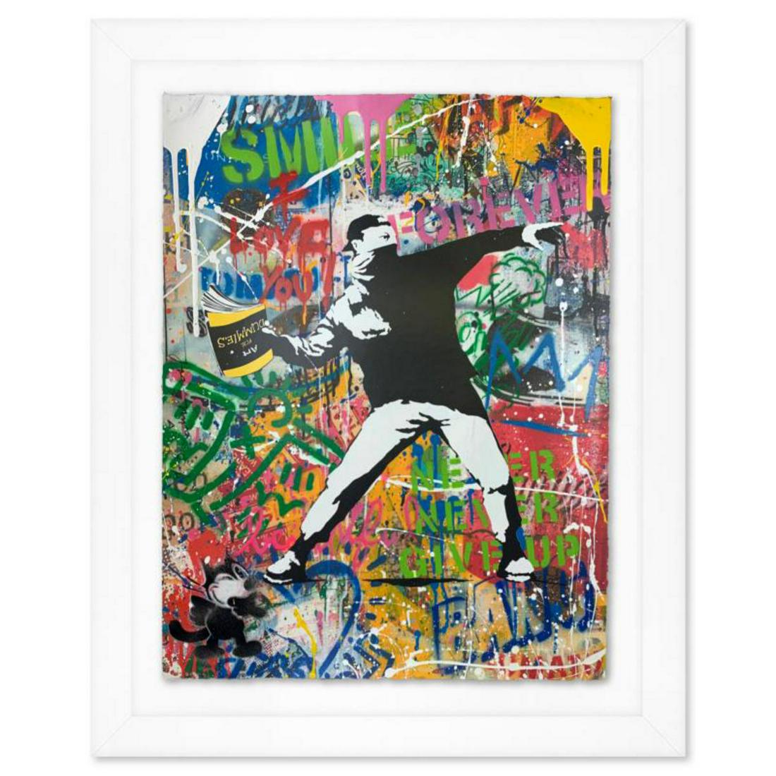 Mr. Brainwash, "Banksy Thrower" Framed Original Mixed Media, Hand Signed with Certificate of (1 of 4)