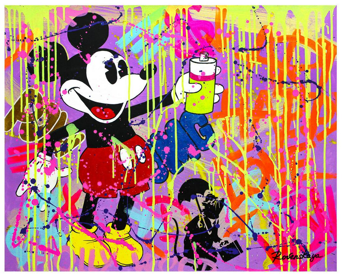 Nastya Rovenskaya- Original Oil on Canvas "Mickeyâ€™s Spray Can" (1 of 2)