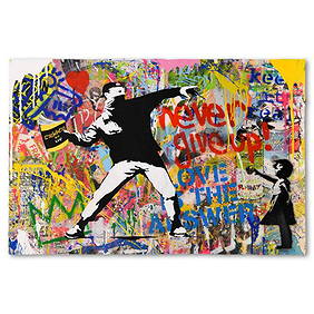 Mr. Brainwash, "Banksy Thrower" Original Mixed Media (24" x 36"), Hand Signed with Certificate of (1 of 4)