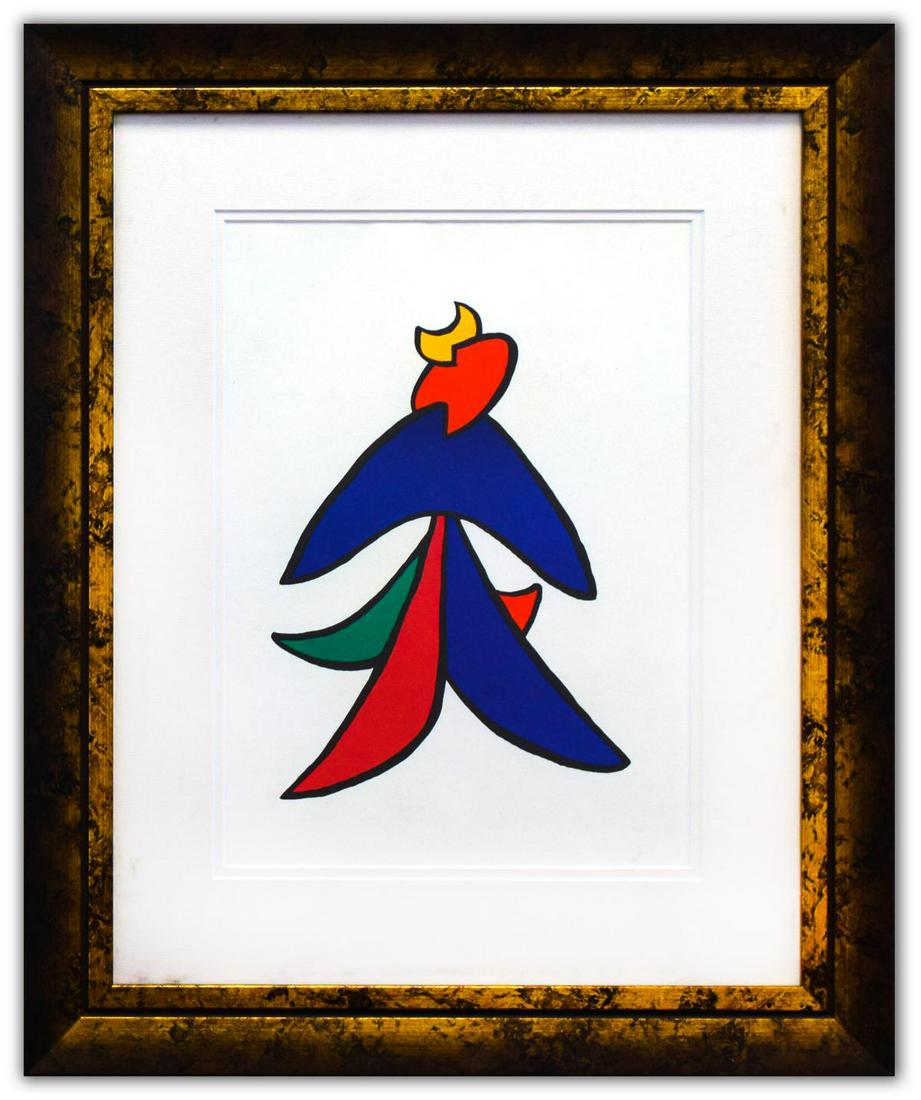 Alexander Calder- Lithograph "DLM141 - Lune jaune et porc qui pique II": Artist: Alexander Calder. Medium: Lithograph. Title: DLM141 - Lune jaune et porc qui pique II. Size (Unframed): 15" x 11". Measures approx. (Framed): 25" x 20". Certificate of Authenticity: Is include
