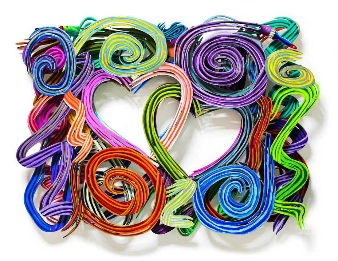 Patricia Govezensky- Original Painting on Cutout Steel "Two Hearts as One": Artist: Patricia Govezensky. Medium: Original Painting on Cutout Steel. Title: Two Hearts as One. Size (Unframed): 26" x 34". Certificate of Authenticity: From the publisher. Additional: 3 Layers of C