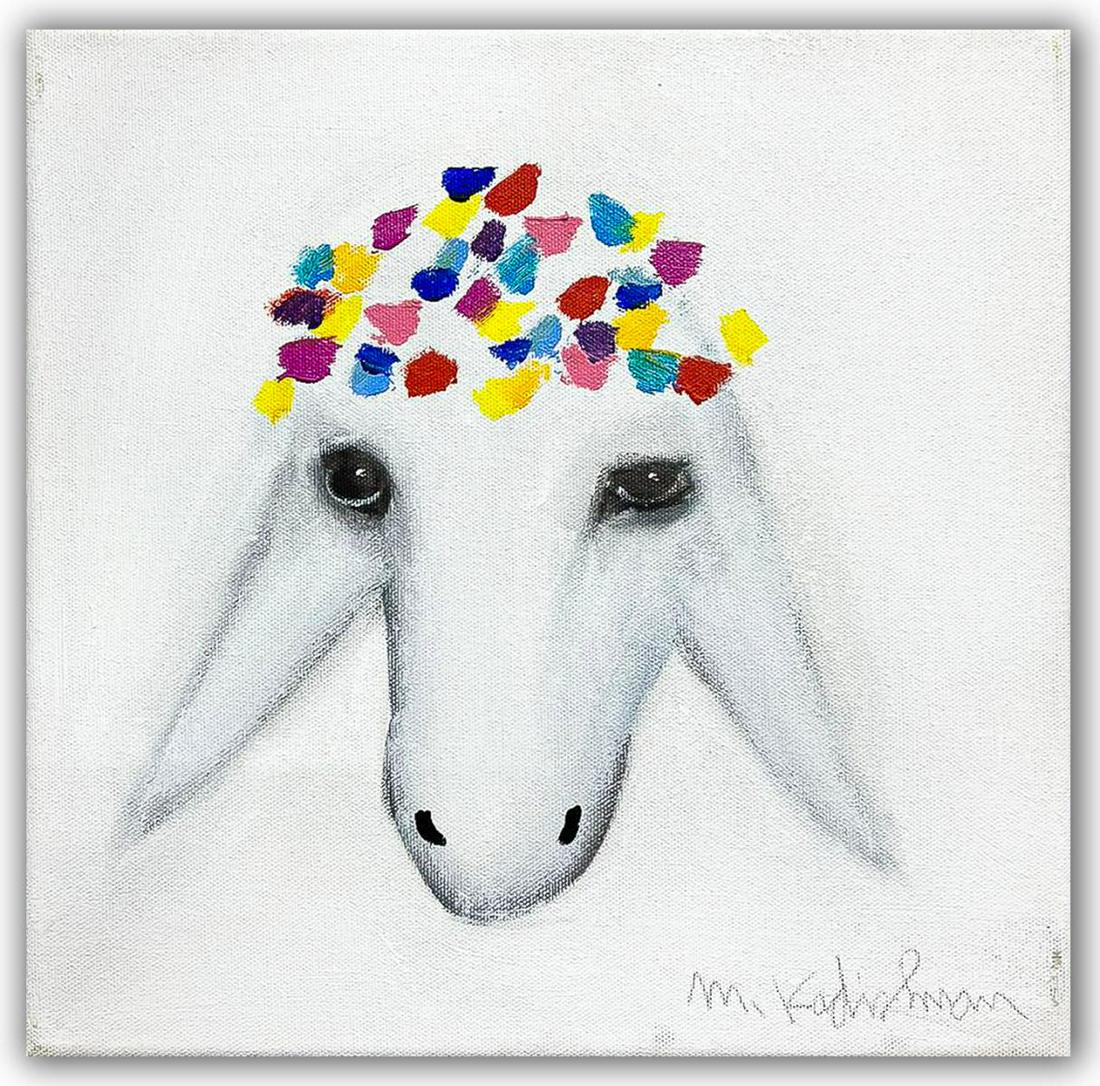 Menashe Kadishman- Original Acrylic on Canvas "Untitled": Artist: Menashe Kadishman. Medium: Original Acrylic on Canvas. Title: Untitled. Size (Unframed): 12" x 12". Certificate of Authenticity: Is included. Additional: Stretched and ready to hang. Reference