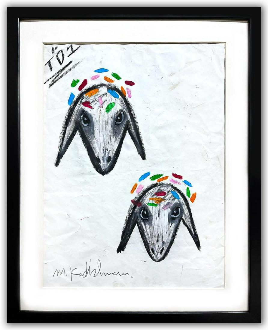 Menashe Kadishman- Pastel on Paper "Untitled" (1 of 1)