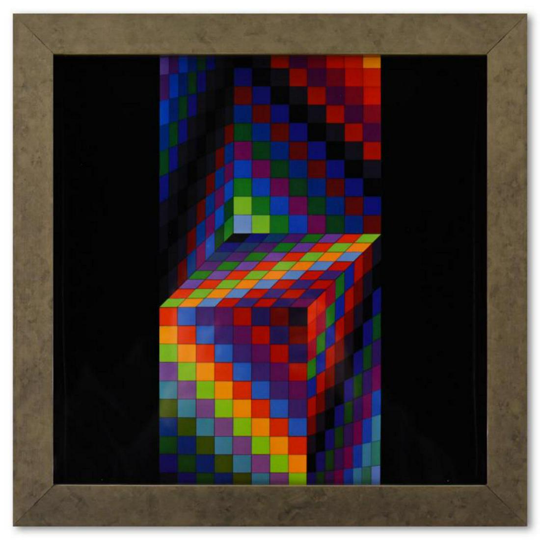 Victor Vasarely (1908-1997), "Axo - 77 de la sÃ©rie Hommage A L'Hexagone" Framed 1971 Heliogravure (1 of 2)