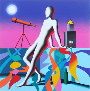 Mark Kostabi "Long Distance" Original Serigraph: Artist: Mark Kostabi. Medium: Original Serigraph. Title: Long Distance. Size: 35x35cm. Hand Signed and Numbered. Artist and Composer Mark Kostabi was born in Los Angeles in 1960 to Estonian