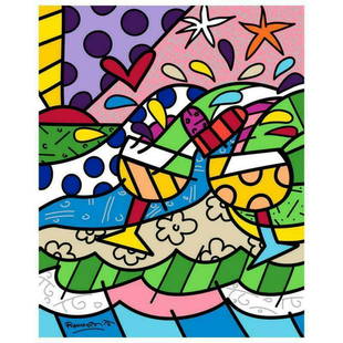 Britto, "Wine Country Yellow" Hand Signed Limited Edition Giclee on Canvas; COA: "Wine Country Yellow" is a limited edition giclee on canvas by Romero Britto. The piece is numbered, hand signed by the artist, and comes with a Certificate of Authenticity. Measures approximately: