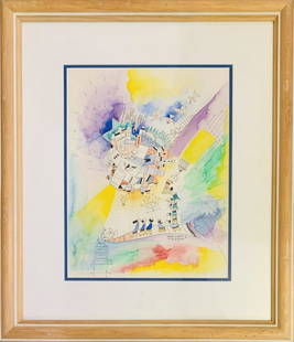 Raphael Abecassis Gaouche on paper "Jerusalem": Artist: Raphael Abecassis. Medium: Gaouche on paper . Title: Jerusalem. Signature: Hand Signed. Size: 13x10". Frame Size: 23x18". Reference# 31255.