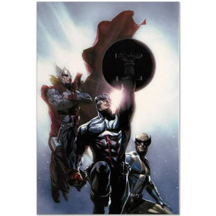 Marvel Comics "Secret Invasion #8" Numbered Limited Edition Giclee on Canvas by Gabriele Dell'Otto: A piece of comic book history, this limited edition, from original art by Gabriele Dell'Otto, depicts the heroic trio of Thor, Captain America, and Wolverine. In 1998 Dell'Otto started collaborating