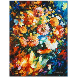 Leonid Afremov (1955-2019) "Magic Bouquet" Limited Edition Giclee on Canvas, Numbered and Signed.: Leonid Afremov's (1955-2019) masterful use of color and texture make his paintings unique collectibles that are sure to brighten any wall. "Magic Bouquet" is a limited edition giclee on canvas. The