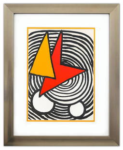 Alexander Calder- Lithograph "DLM201 - TRIANGLE ET QUADRILATÃˆRE": Artist: Alexander Calder. Medium: Lithograph. Title: DLM201 - TRIANGLE ET QUADRILATÃˆRE. Size (Unframed): 15" x 11". Measures approx. (Framed): 23" x 19". Certificate of Authenticity: Is included.