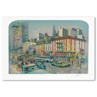 Rolf Rafflewski, "New York" Limited Edition Lithograph, Numbered and Hand Signed with Letter of: "New York" is a limited edition lithograph on paper by Rolf Rafflewski, numbered and hand signed by the artist. Includes Letter of Authenticity. Measures approx. 22" x 15" (border), 19" x 12.5"