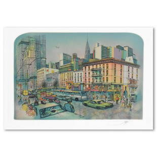 Rolf Rafflewski, "New York" Limited Edition Lithograph, Numbered and Hand Signed with Letter of: "New York" is a limited edition lithograph on paper by Rolf Rafflewski, numbered and hand signed by the artist. Includes Letter of Authenticity. Measures approx. 22" x 15" (border), 19" x 12.5"