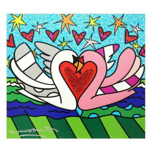 Britto, "Soul Mate" Hand Signed Limited Edition Giclee on Canvas; Authenticated: "Soul Mate" is a accented limited edition giclee on canvas with by Romero Britto. The piece comes hand signed by the artist and is authenticated en verso with the official Britto stamp. Measures