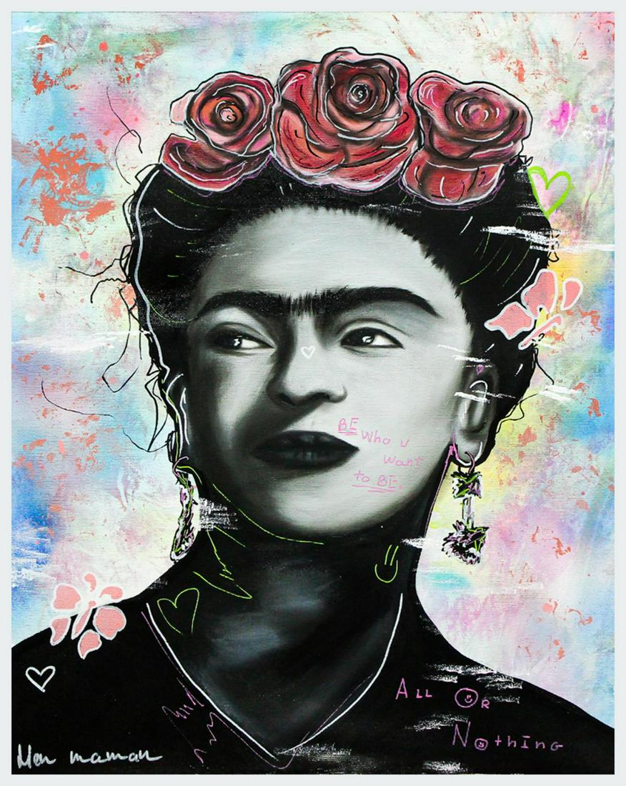 Hen Maman- Original Painting on Canvas "Frida Kahlo": Artist: Hen Maman. Medium: Original Painting on Canvas. Title: Frida Kahlo. Size (Unframed): 20" x 16". Certificate of Authenticity: Is included. Reference# 18277.