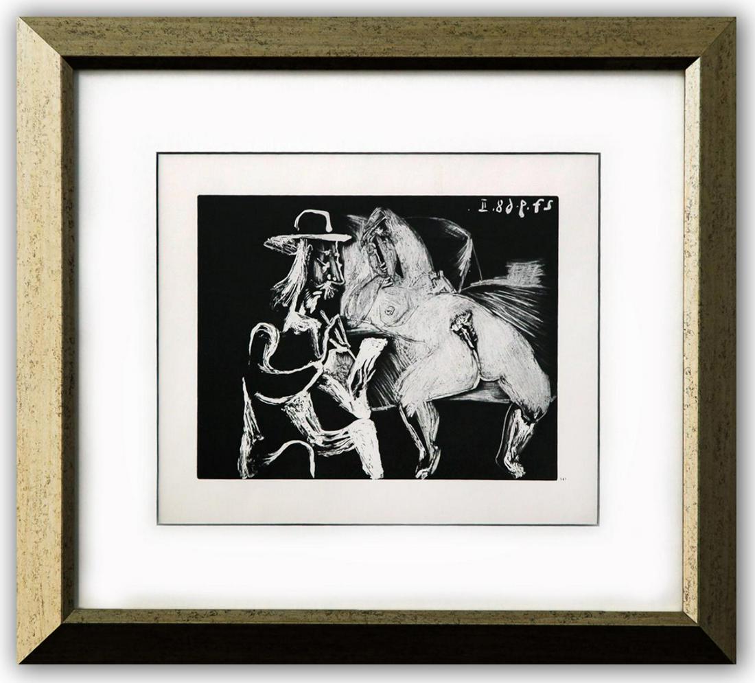 Pablo Picasso- Offset Lithograph "From The 347 Series": Artist: Pablo Picasso. Medium: Offset Lithograph. Title: From The 347 Series. Size (Unframed): 10" x 12". Measures approx. (Framed): 18" x 20". Additional: Custom framed. Unsigned and unnumbered. The 